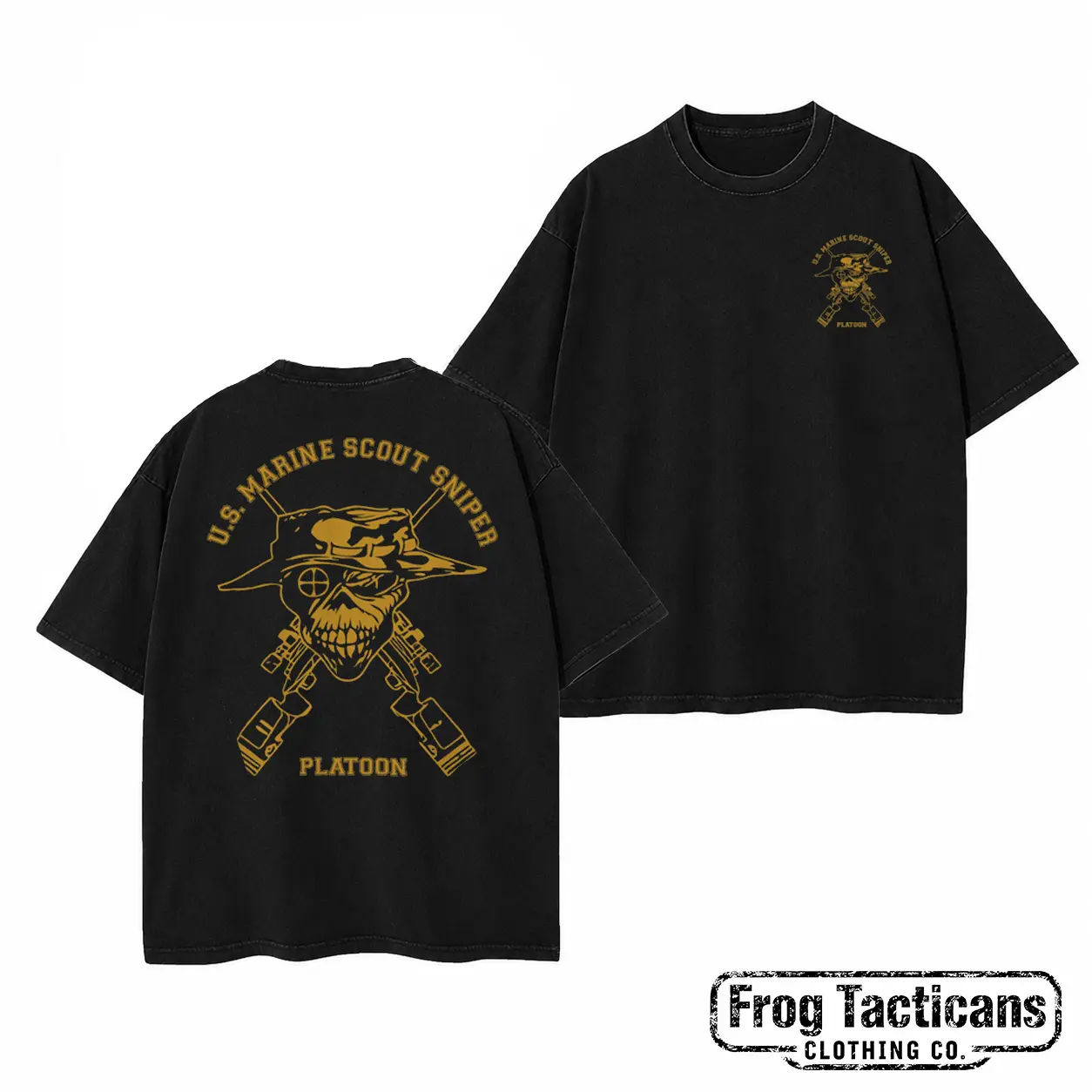US Marine Scout Sniper Platoon T-Shirt Retro Tactical Skull Graphic Tee Heavyweight Streetwear