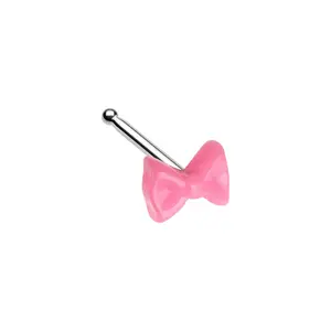 Pink Bow Nose Bone Stud - 316L Stainless Steel