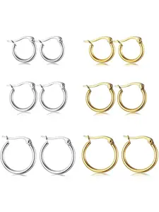 6 Pairs Golden Silvery Minimalist Huggie Hoop Earrings Set for Women Men Hypoallergenic Stainless Steel Earrring Hoops Classic Small Hoop Earrings Non-tarnish for Sensitive Ears Simple Lightweight Dainty Endless Cartilage Jewelry Set