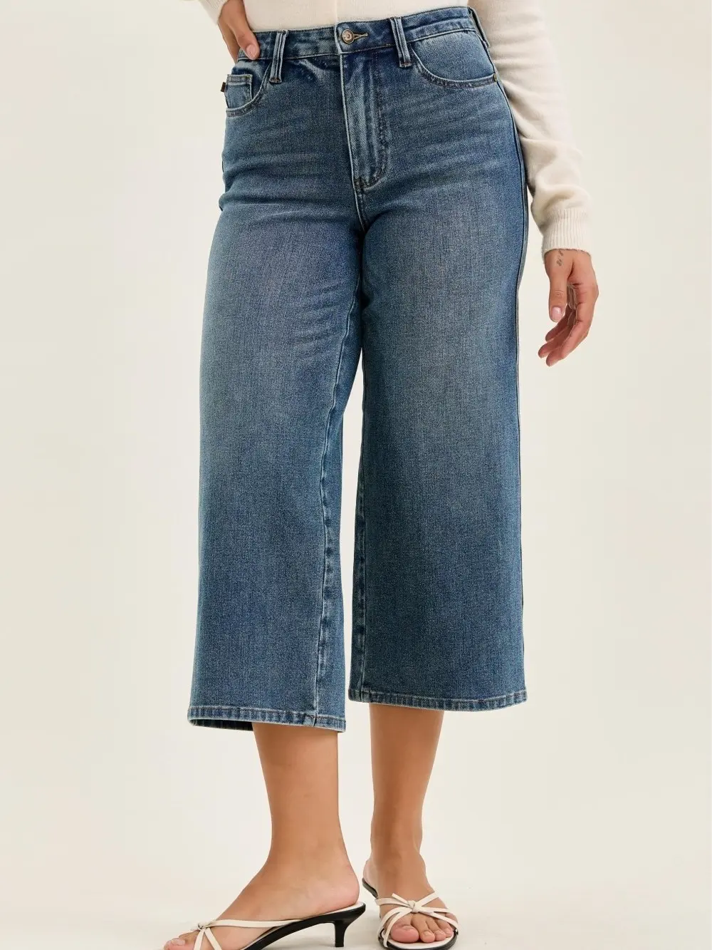 Judy Blue High Waist "Dottie" Wide Crop Md Quarry Fade Jeans