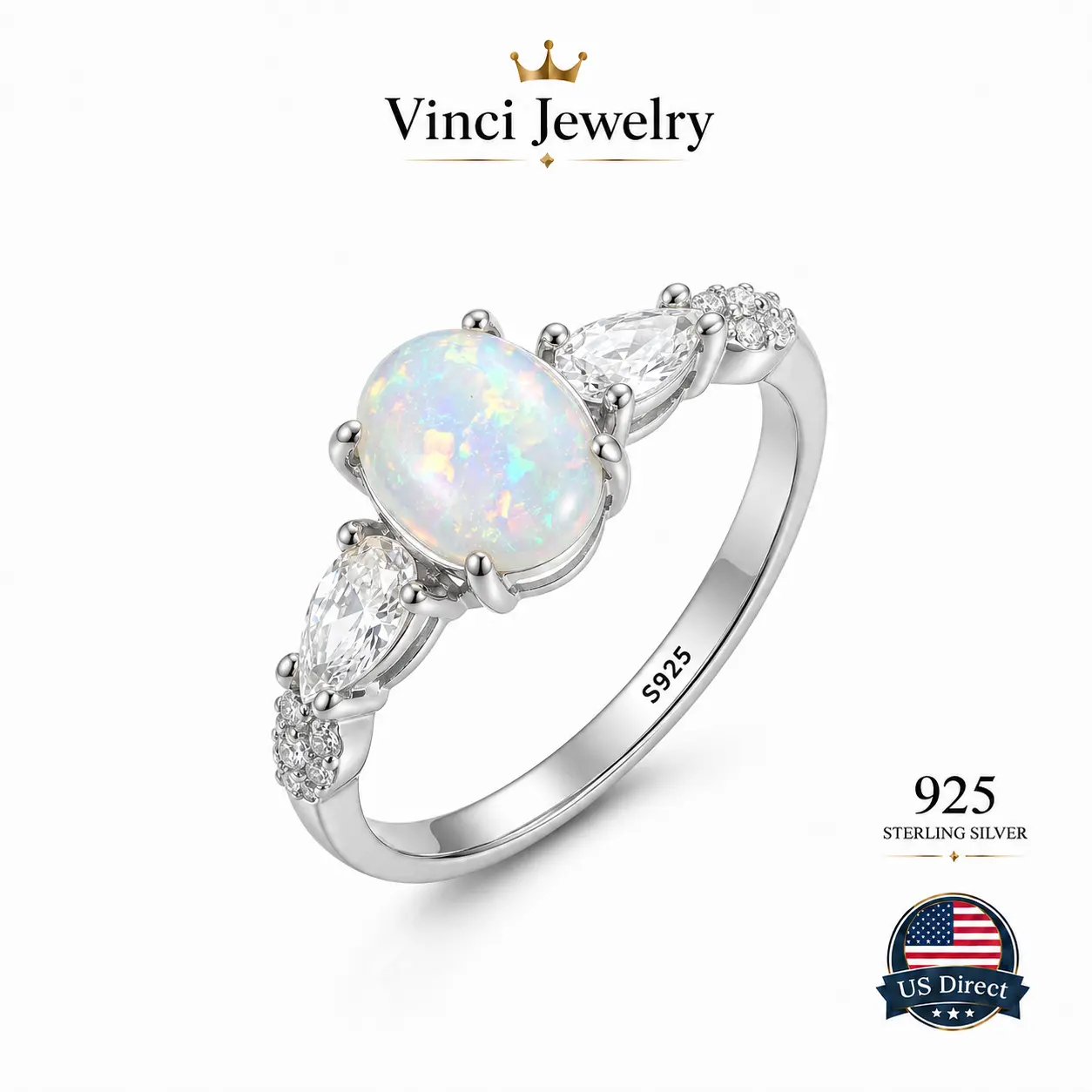 S925 Oval-Cut Synthetic Opal Ring with Cubic Zirconia Accent Design, Sterling Silver Opalite Ring for Women Girls, Luxury Elegant Style,Perfect Jewelry Gift for Her Girlfriend Mom,Engagement Wedding Ring for Daily Wearing Birthday Party Statement Ring Bri
