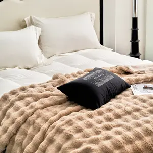 H&D Fluffy 380g Faux Rabbit Fur Throw Blanket, Breathable and Light Weight for Bed Sofa or Couch, Comfy Warm blanket for Winter, Soft fleece-lined back, Home or Dorm Decor Blanket, Hypoallergenic, Gifts for Girls and Women, Machine Washable						 							