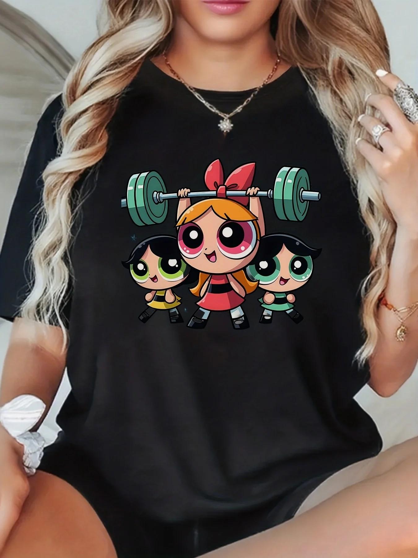 Girls Super Powerful Blouse Training Harajuku Short Sleeve Casual Women's T-shirt Clothing Street Tops Tees Aesthetic Clothes