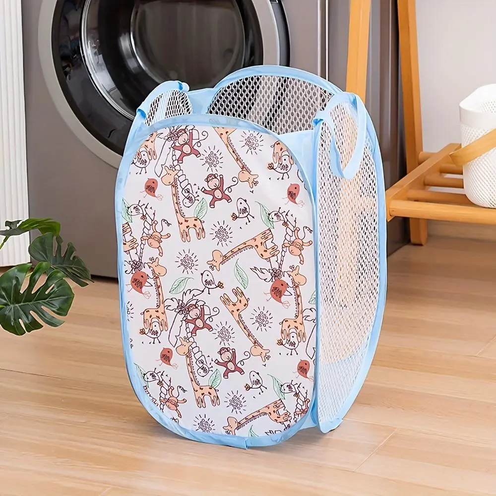 Modern Fabric Foldable Clothes Basket with Portable Handle - Nursery Use Laundry Sorting Basket for Diaper Storage, Kids Wear Organization