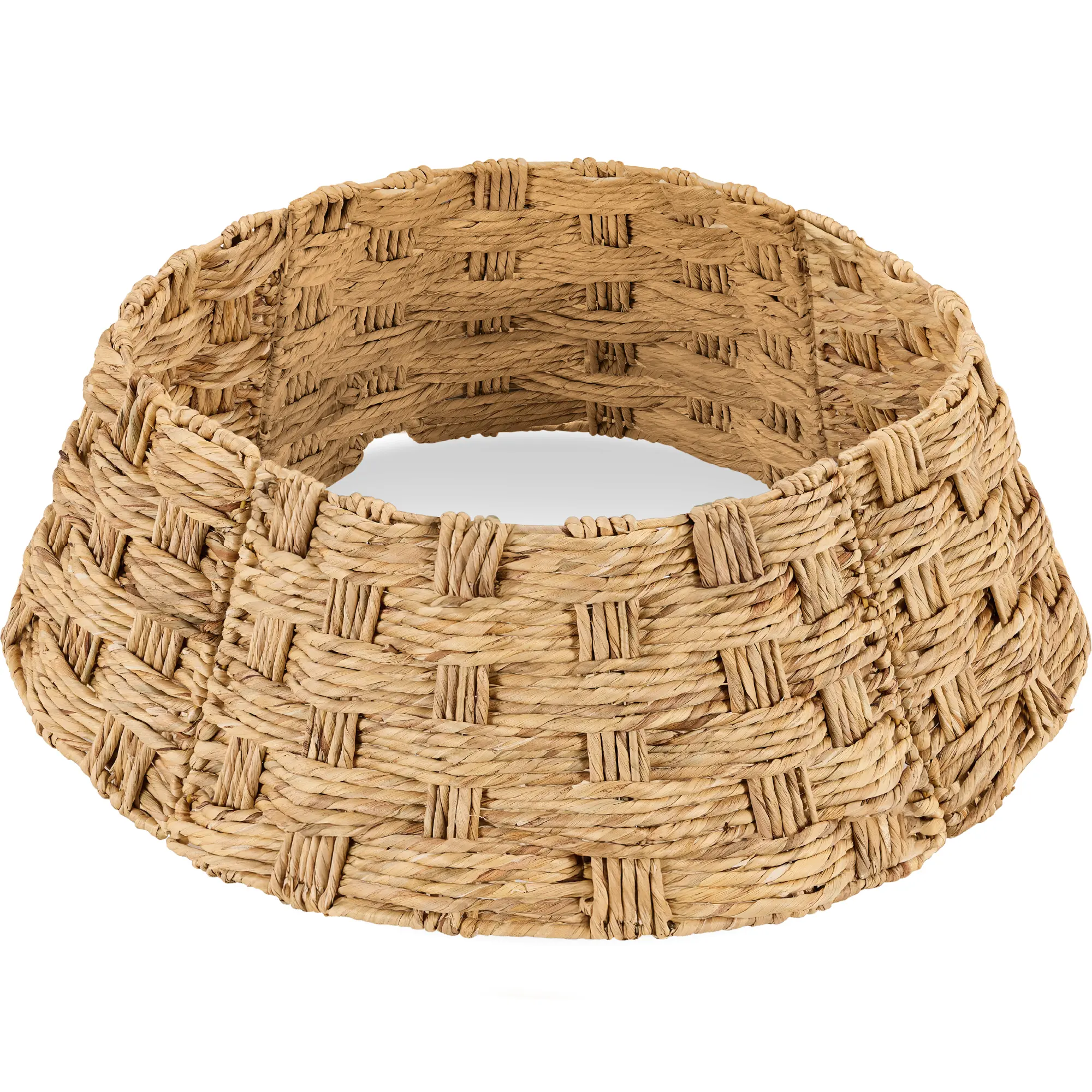 Best Choice Products 42in Basket Woven Hyacinth Christmas Tree Collar, Tree Skirt Accessory w/ Cord Cut-Out