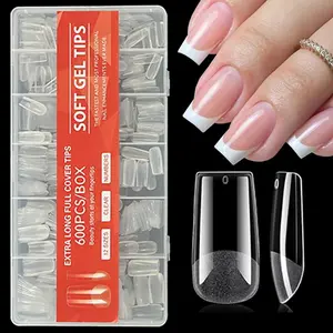600Pcs Medium Square Nail Tips Clear Fake Nails Gel Nail Tips Full Cover Artificial Nails Clear Press on Nails for Gel Nail Extension, Fake Nails Extensions, Salon Quality Nails, Acrylic Nails