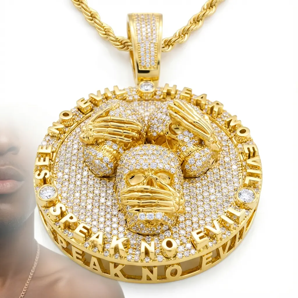 Premium Iced Out Skull Necklace Mens Hip Hop Jewelry | 18K Gold / Silver / Rose Gold Tone |Diamond skull pendant with necklace | Heavy Bling Streetwear Accessory | Top Tier Quality, Jewellery, Accessories Adults