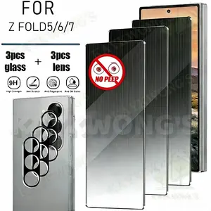 KAYKWONG'S 6in1 Tempered Privacy Screen Protector Set for Samsung Galaxy Zfold5/6/7, 3 Film + 3 Lens Membrane, Anti-Spy, Scratch-Resistant, Bubble-Free, Shockproof