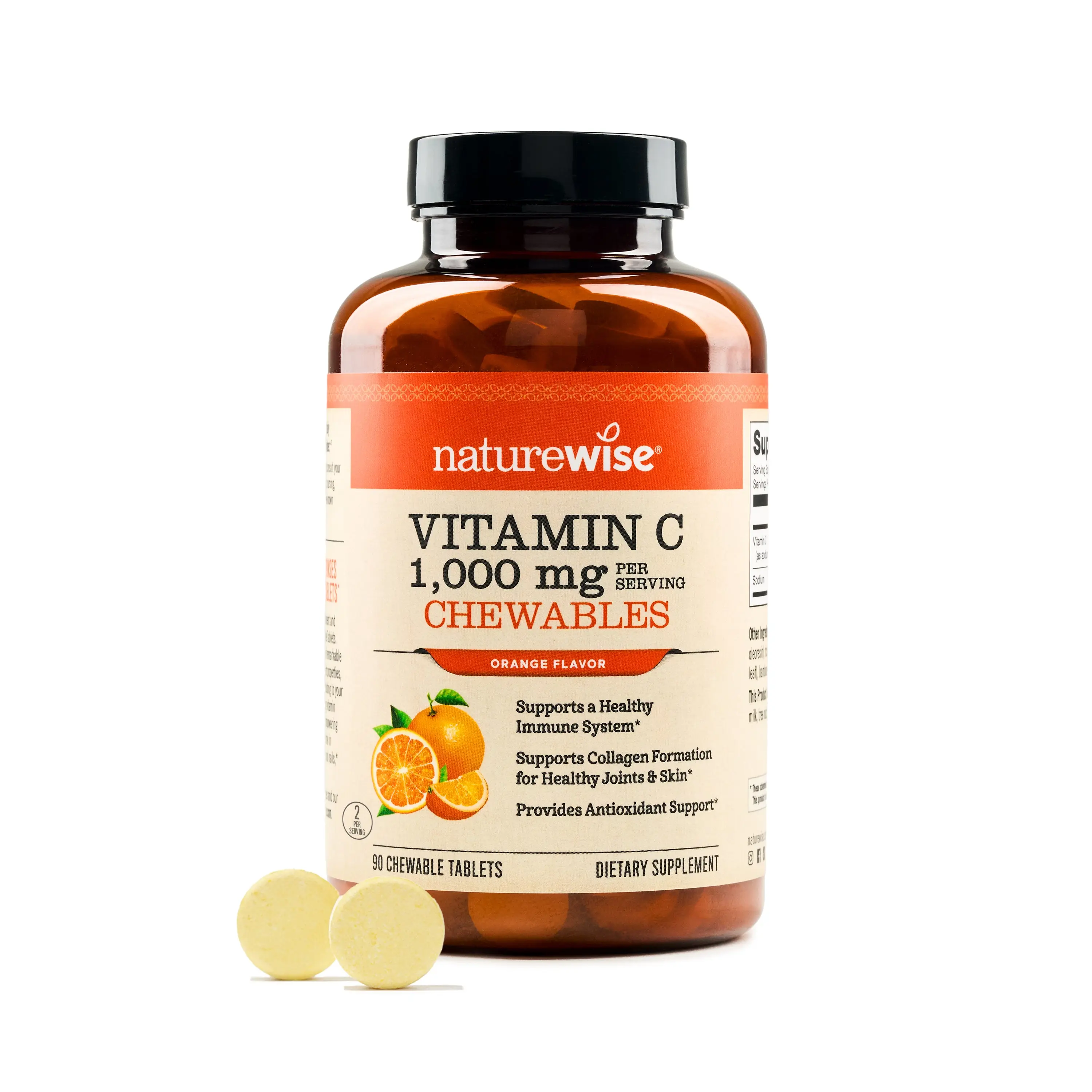 NatureWise Extra Strength Vitamin C Chewable 1000mg for Adults - Natural Orange Flavor - Immune System & Antioxidant Support - Non-GMO, Vegan & Sugar Free Chewable Tablets - USA Manufactured