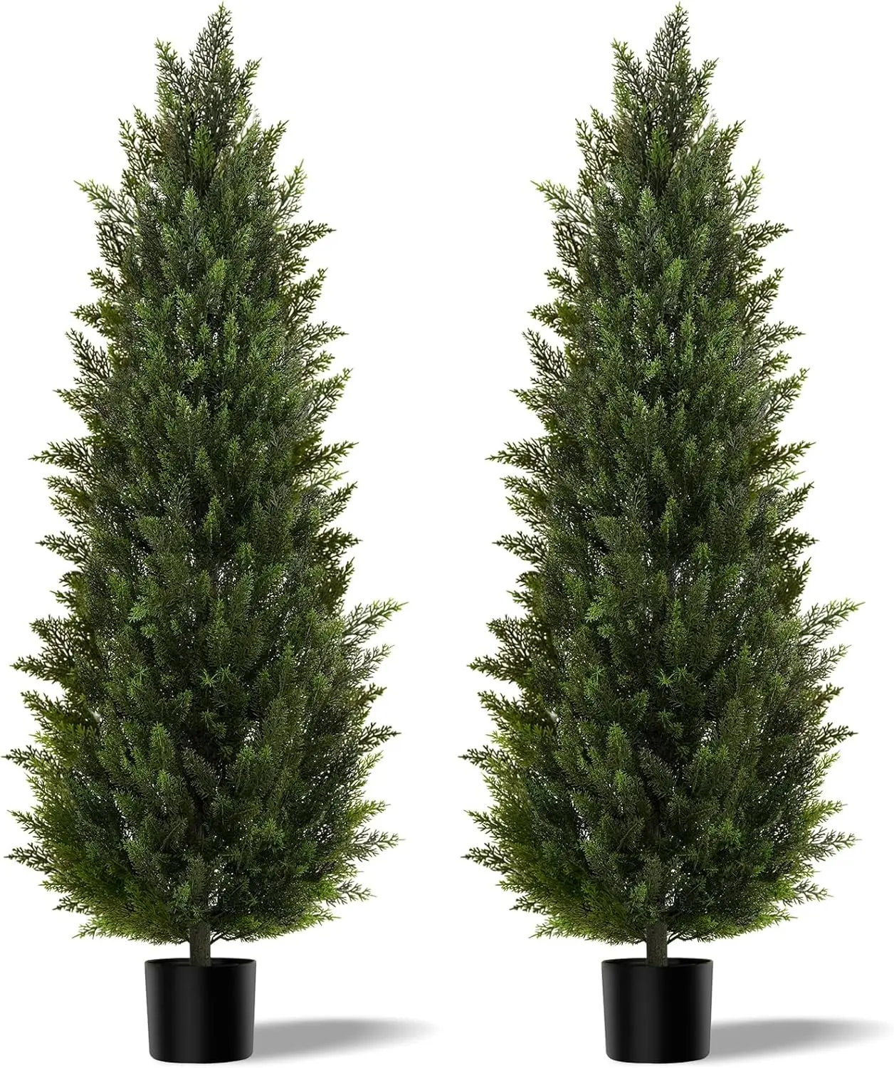 4FT Decorative Artificial Topiary Cedar Trees, 2-Set Boxed Set with Adjustable Branches & Natural Look - Faux Cypress Shrubs for Home Office, Front Porch, Front Door Indoor/Outdoor Decor, Two Piece Set