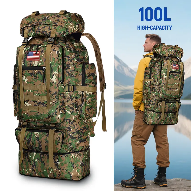 Emergency Escape Bag, 100L Big Forest Bugout Bags, 600D Oxford Fabric Camouflage Bag, Waterproof Breathable Travel Bag, Overnight Biggie Handbag, Rugged and Durable Men's Camouflage Backpack Hiking Camping Hunting, 72 Hour Emergency Escape Bag SpringState