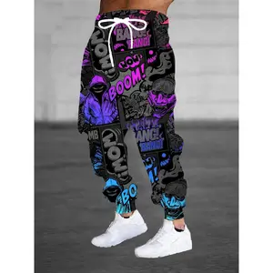 [Halloween Comic Letter Joggers] Machine Washable Halloween 3D Comic Letter Print Joggers - Men's Casual Polyester Sweatpants with Drawstring & Pockets
