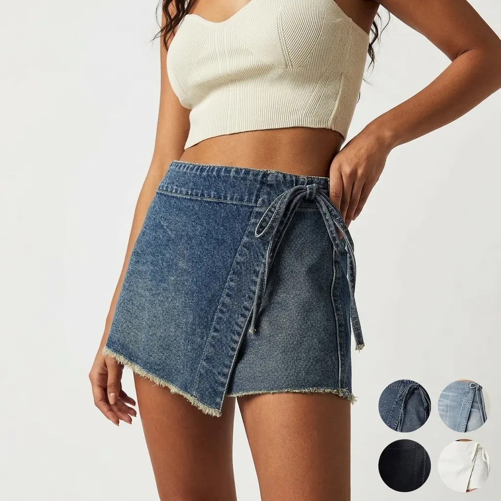 パンツ over skirt denim pants flip over denim skirt - TikTok Shop