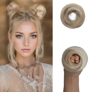 2PCs Small Cute Messy Bun Hair Piece for Thin Hair Women Mini Synthetic Curly Bun elastic band Scrunchies Updo Hairpieces  Dirty Blonde Chignon