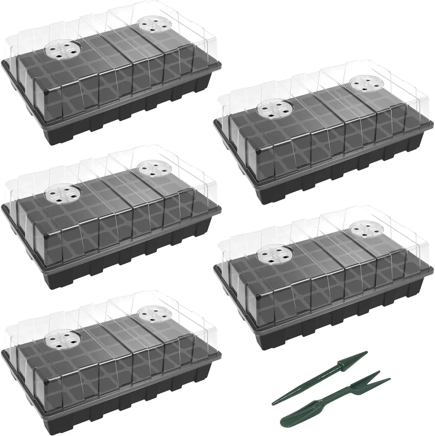 [Limited Time-Deal] Gardzen 5-Set Seed Starter Tray Kit with Humidity Vented Domes & Bases, Durable Plant Germination Trays for Indoor Gardening & Seed Starting