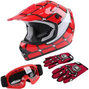 Youth Motorcycle Four Wheeler Riding Racing Helmets Motocross ATV Helmets Offroad Street Dirt Bike Go-Kart BMX MX Full Face Helmet Red Spider Samll SizeGift