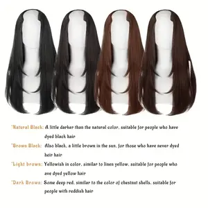 [U Part Wig Straight Hair Wigs] 18Inches U Part Wig Straight Hair Wigs For Women Natural Color Invisible Seamless Hair Extension Full Head Long Clip In On Hair Pieces For Women Black Brown Hair Clips Hair Accessories Halloween Christmas