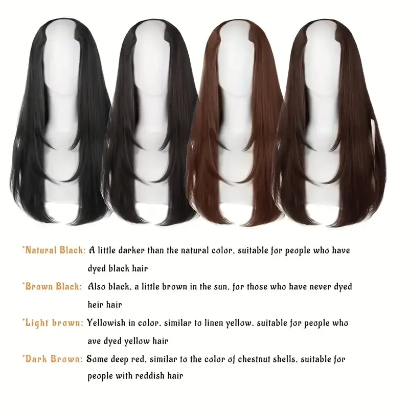 [U Part Wig Straight Hair Wigs] 18Inches U Part Wig Straight Hair Wigs For Women Natural Color Invisible Seamless Hair Extension Full Head Long Clip In On Hair Pieces For Women Black Brown Hair Clips Hair Accessories Halloween Christmas
