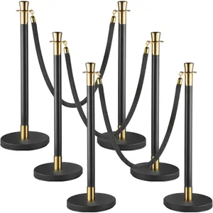 【fathersdaygift】VEVOR Crowd Control Stanchion, Set of 6 Pieces Stanchion Set, Stanchion Set with 5 ft/1.5 m Black Velvet Rope, Black Crowd Control Barrier with Sturdy Concrete and Metal Base – Easy Connect Assembly