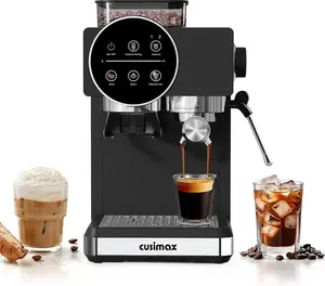 CUSIMAX 20-Bar Compact Semi-Automatic Espresso Machine Coffee Maker with Built-in Grinder, Milk Frother Steam Wand, 60oz Removable Water Tank, Removable Parts, 1350W Fast Heat, US Plug, Ground Coffee Compatibility for Home Baristas