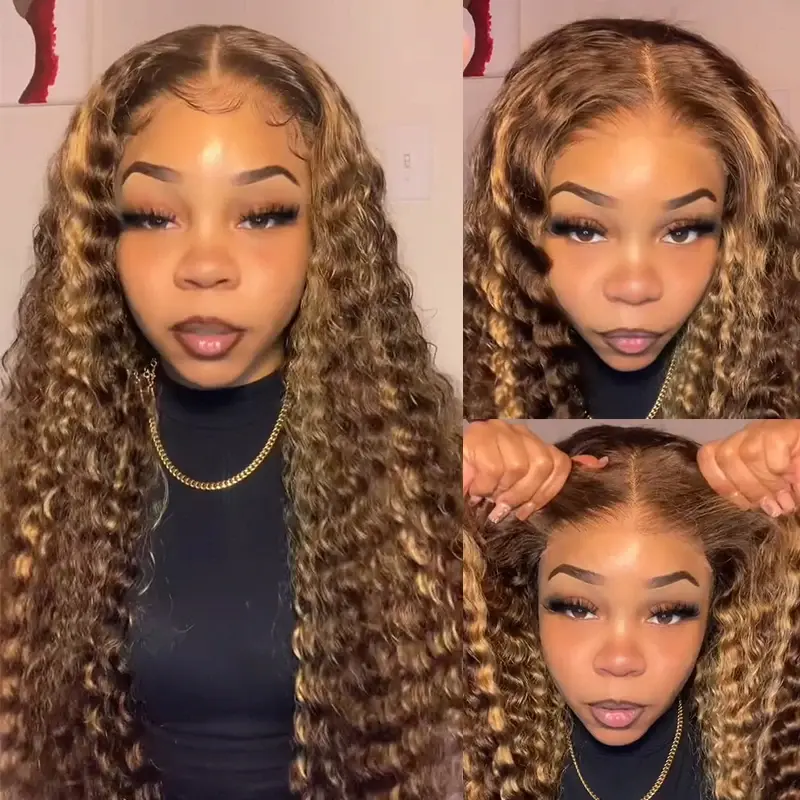 ISEE HAIR Wear Go Water Wave Highlight Brown 7*5 Pre-Cut Lace Front & Pre-Plucked Hairline Glueless Human Hair Wigs Medium Cap Size, Unisex, Easy to Wear & Remove Beginner FriendlyVacation Hair #SummerWins #DealsForYouDays
