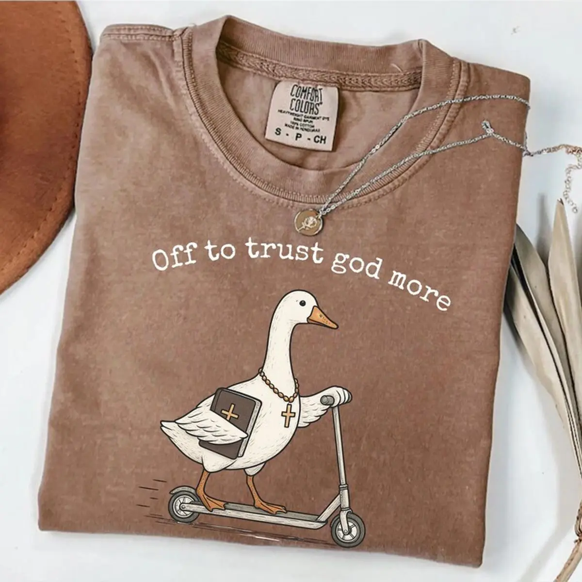 Comfort Colors Funny Goose Christian T Shirt,Jesus Church Faith Humor Tee,Bible Study Tee,Funny Goose Scooter Shirt,Faith Based Graphic Tee, Unisex Fitted Short Sleeve Tee, Casual Clothing