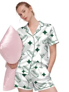 Men’s Pajama Sets, Tinis and Weenies Dirty Martini Satin Pajama Set, Short Sleeve Sleeping Clothes, Fun Party Pajama Set, Comfortable Loungewear Pajama for Men, Soft Satin Sleepwear