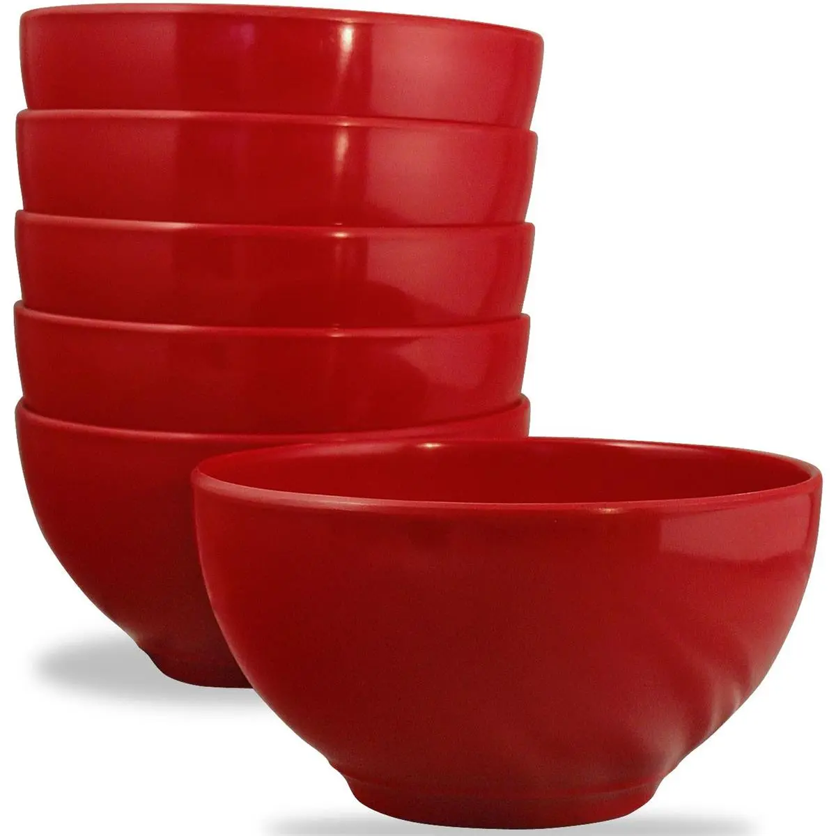 Reston Lloyd 73600SET Red Melamine Bowl-Shaped Tableware - 6-Piece Food-Safe Shallow Dinner Bowls Set, Kitchen Use, Bowl Shaped Bowls
