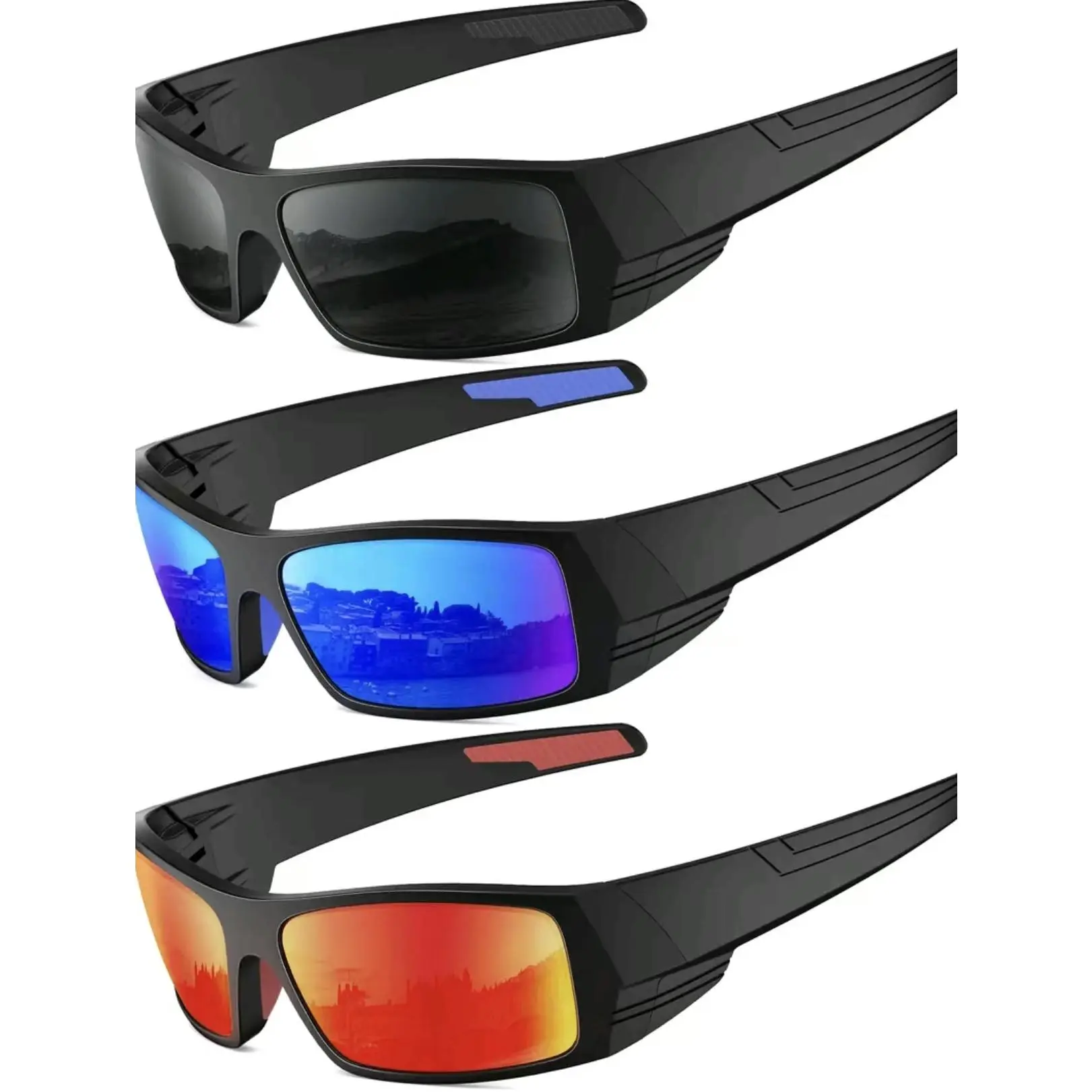 Men's Polarized Retro Full-Frame Sunglasses Goggles - Polycarbonate Plain Mirror Lenses, Anti-Slip Grip, Anti-Fog, UV400 Protection for Cycling, Driving - Punk Summer Sports Eyewear