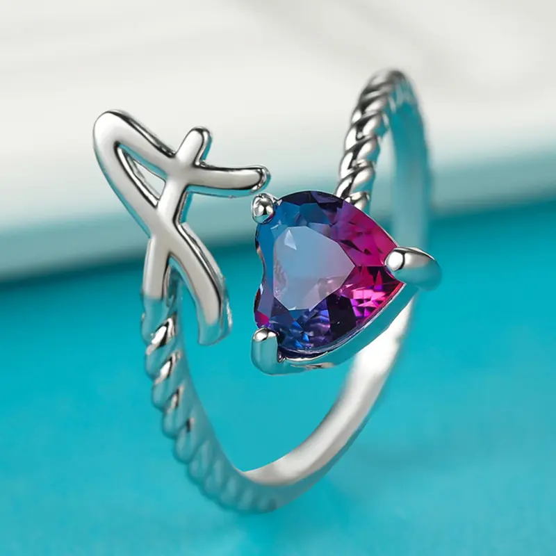 Fashion Letter & Heart Shaped Rhinestone Decor Twist Design Cuff Ring, Casual Jewelry for Women, Beautiful Rings, Valentine's Day, Gift, Trendy Jewellery Accessories, Heart Letter Rings