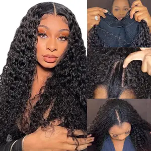 V Part Wig Human Hair Deep Wave Upgrade Glueless U Part Human Hair Wig 180% Density No Leave Out No Sew In V Shape Half Wig For Women Beginner Friendly 3X Longer Lifespan