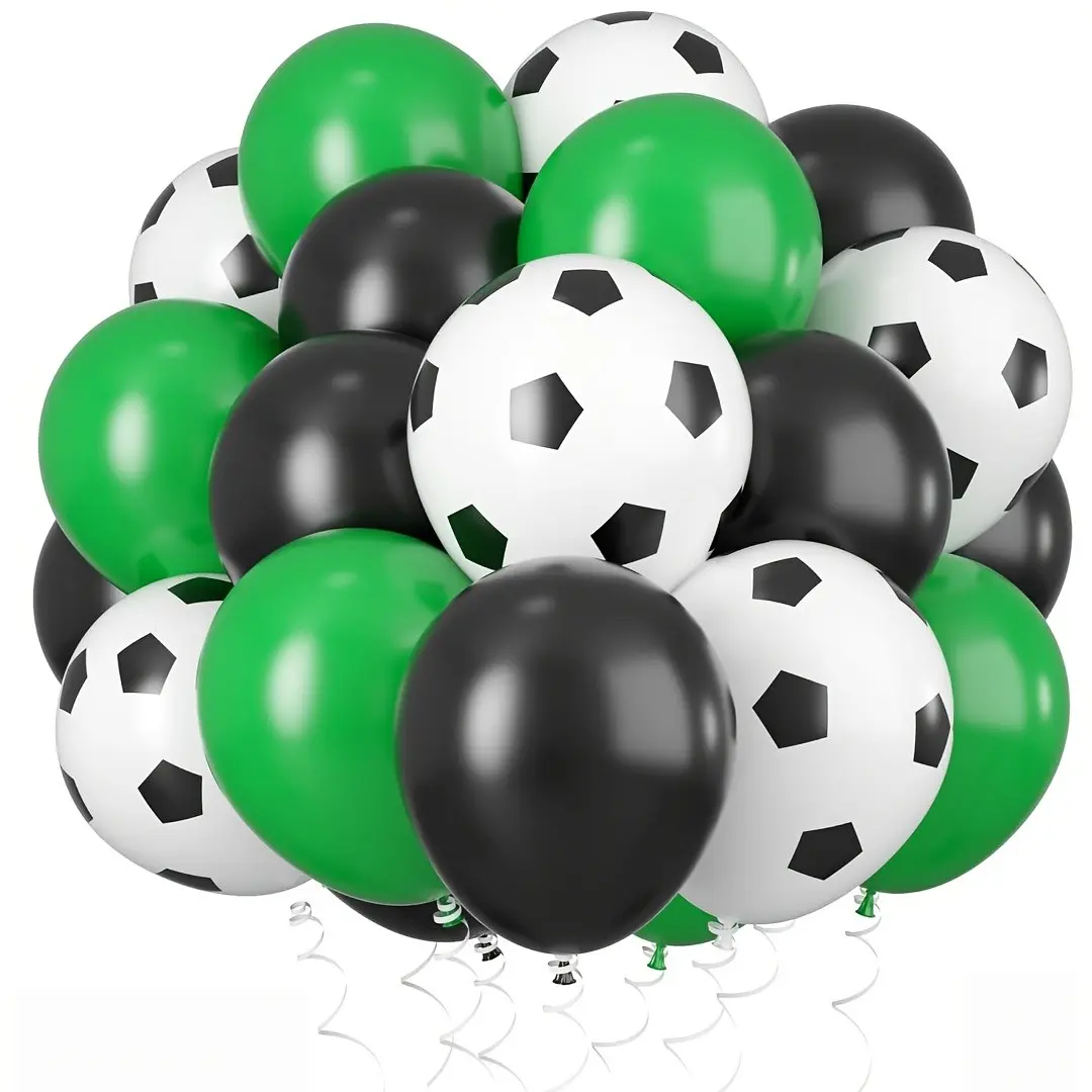 Football themed party decoration balloon set (20 pieces set), black and green football latex balloon set, Party Balloons Decorations, suitable for birthday parties, anniversary celebrations, and sports themed parties