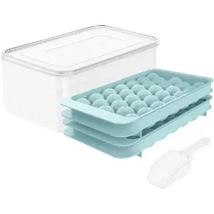 Summervibes WIBIMEN Mini Ice Ball Trays (1")| 33 Balls x 2 Molds with Ice Bin & Scoop| Easy Release for Drinks & Parties Containers Silicone