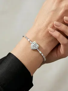 Elegant Heart-Shaped Copper Zirconia Bracelet, Romantic Love Charm, Single or Layered Wear, Perfect Gift for Women, Ideal for Daily Use, Copper Bracelets