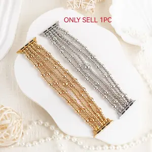 Elegant Five-Row Beaded Apple Watch Band, Compatible with 38/40/41/42/44/45/46/49mm, Adjustable Length, Perfect Gift for Family and Friends, Watch Straps