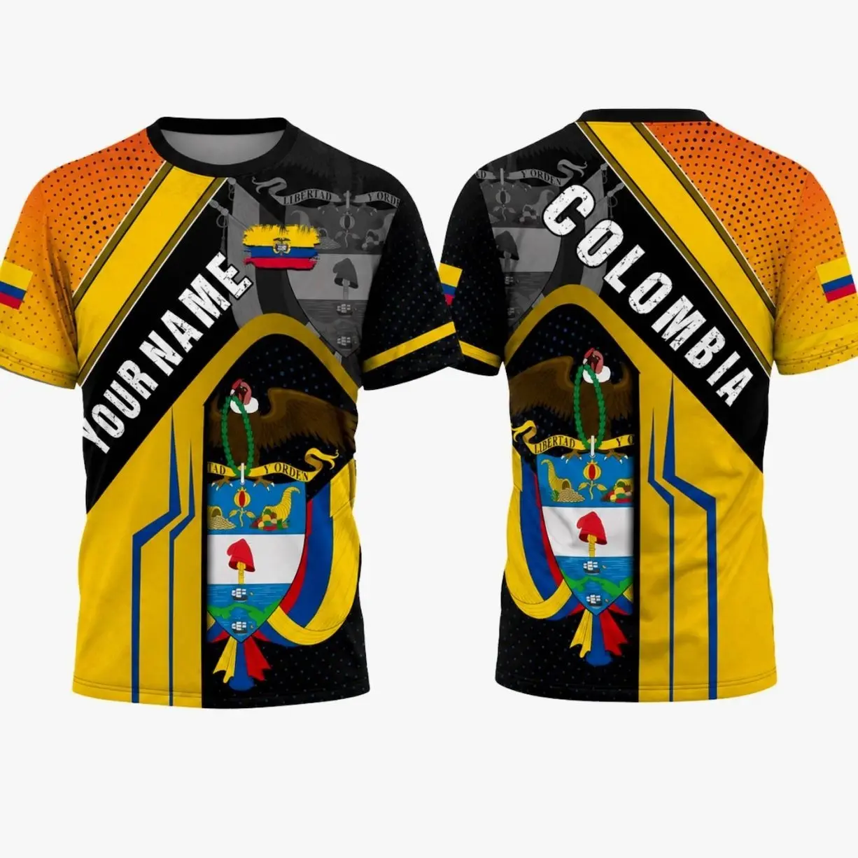 Men's Custom Colombia Soccer Jersey - Breathable Recycled Polyester Short Sleeve Tee, Personalized Colombian Flag Fan Apparel Gift (98Y)