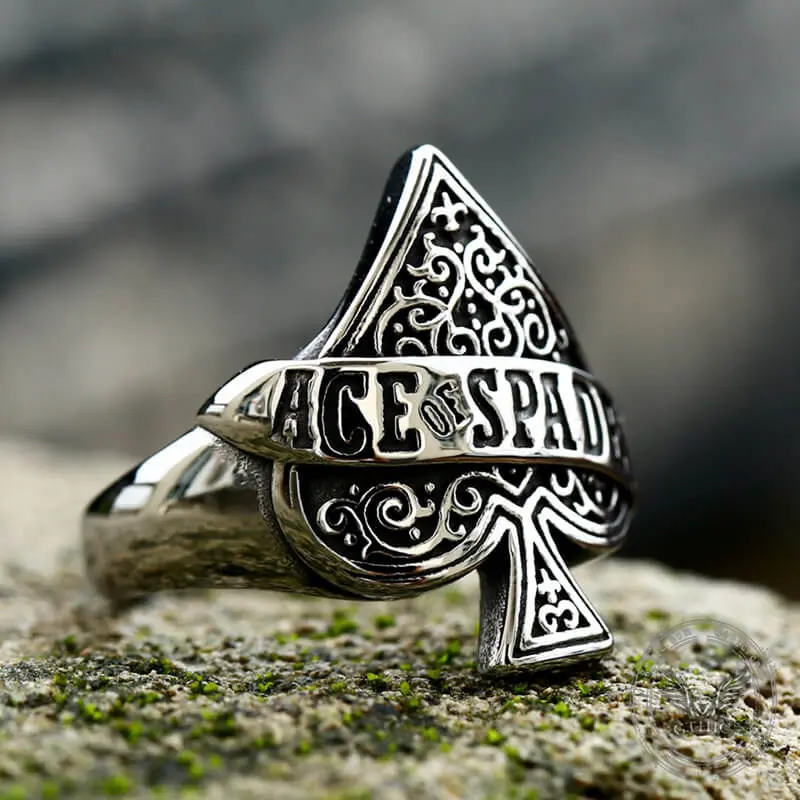 GTHIC Ace Of Spades Ring Gothic Poker Ring for Men Stainless Steel