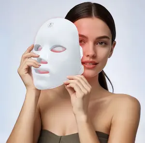 [Renhui] LED Light Therapy Facial Mask, Seven-Color LED Facial and Neck Skincare, Rechargeable Ergonomic Design, Portable Travel Set, Mother's Day Gift