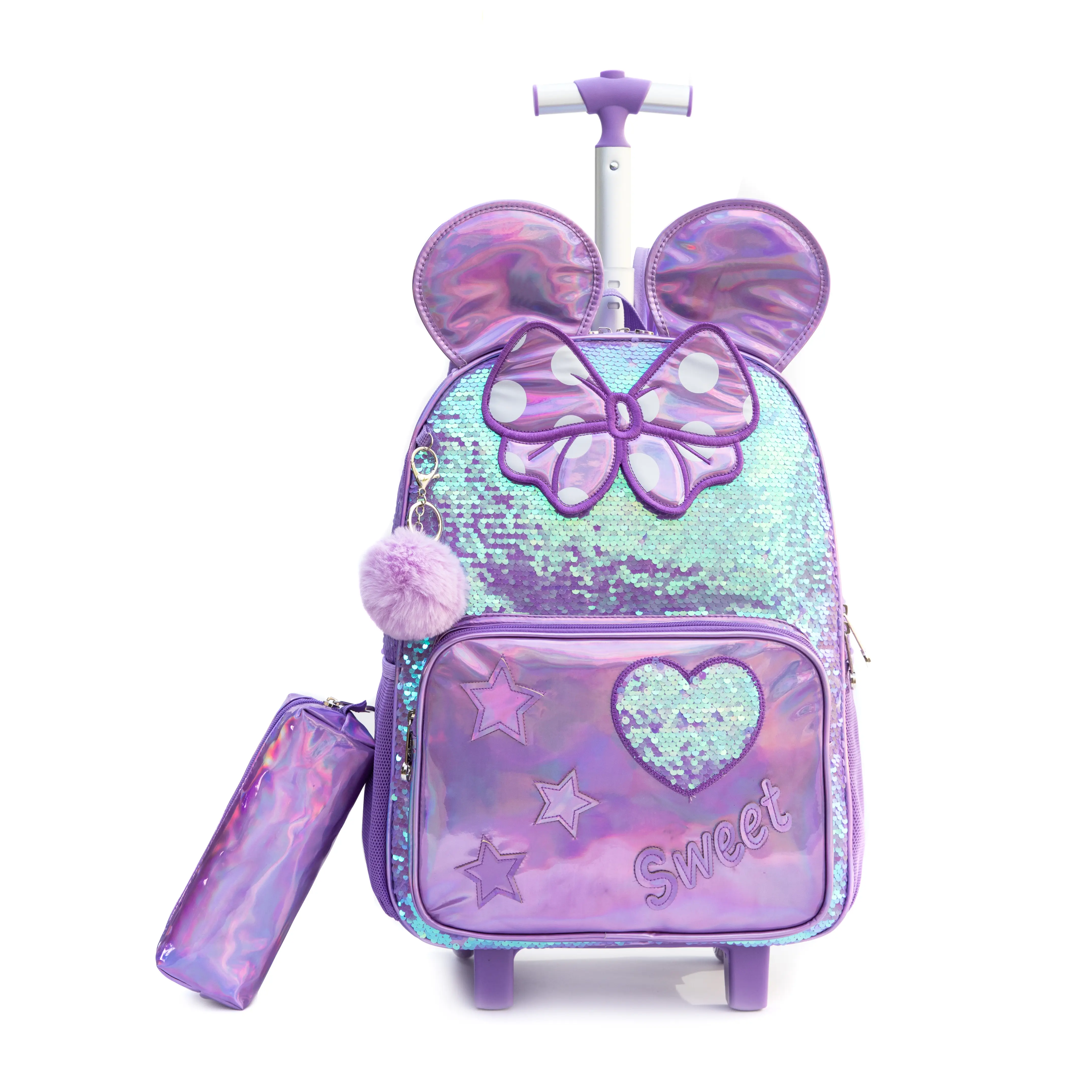 Kids' Inline Skate Rolling School Backpack Set - Cute Kawaii Backpack for Girl, Heart Stars, Chic Graphic, Waterproof Durable, Smooth Zipper with Matching Lunch Bag, Pencil Case (Back to School Haul Child-Sized Luggage), Cute Backpack, Waterproof Zip