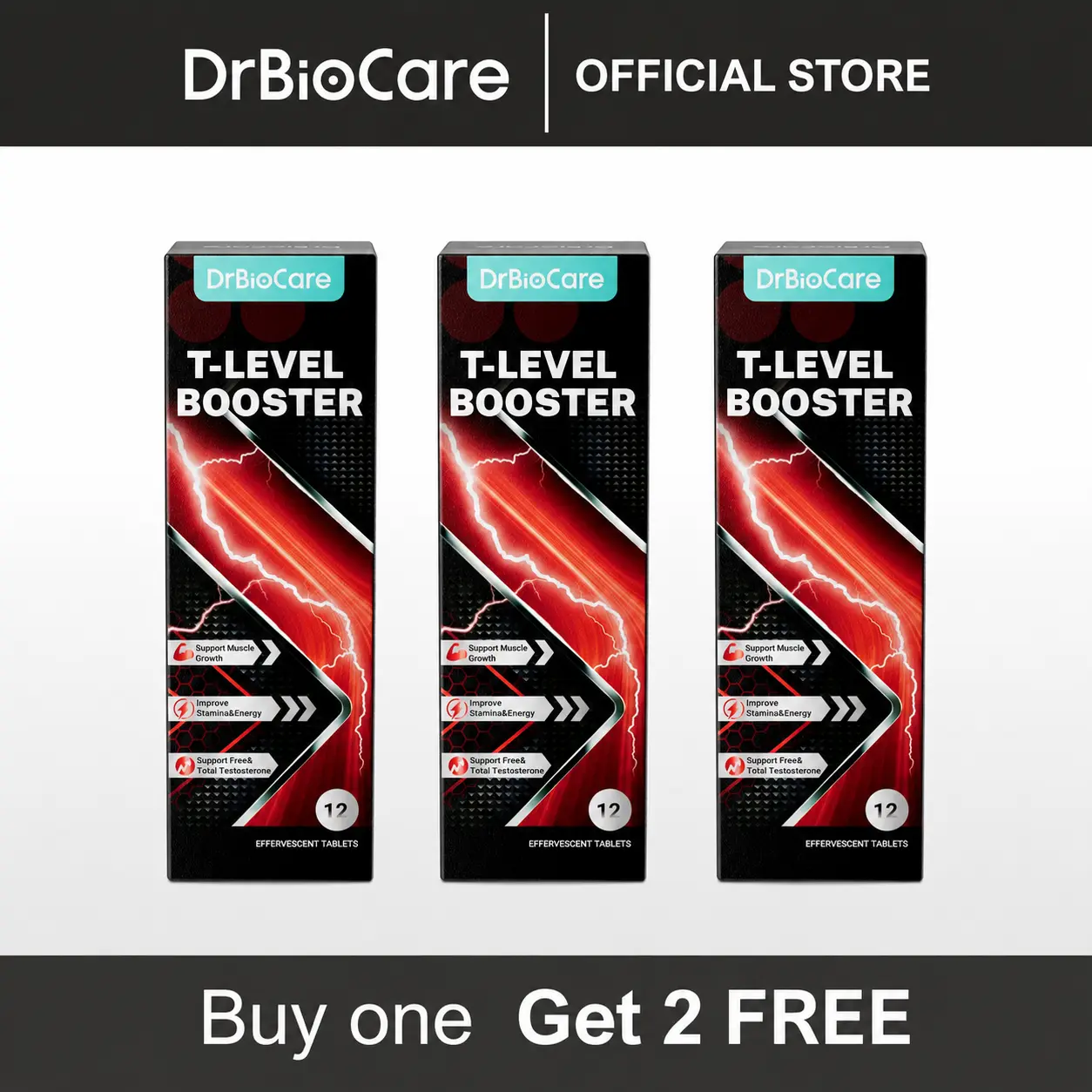 [B1G2 FREE] DrBioCare Men's Vitality & Energy Effervescent Tablets - With Tongkat Ali, Shilajit,Ashwagandha & L-Arginine for Daily Wellness