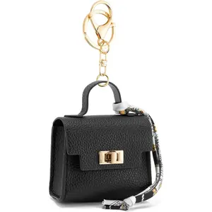 Mini Backpack Keychain for Women,Small Change Pouch Coin Purse Twist-lock with Key Headset Bag(Black)