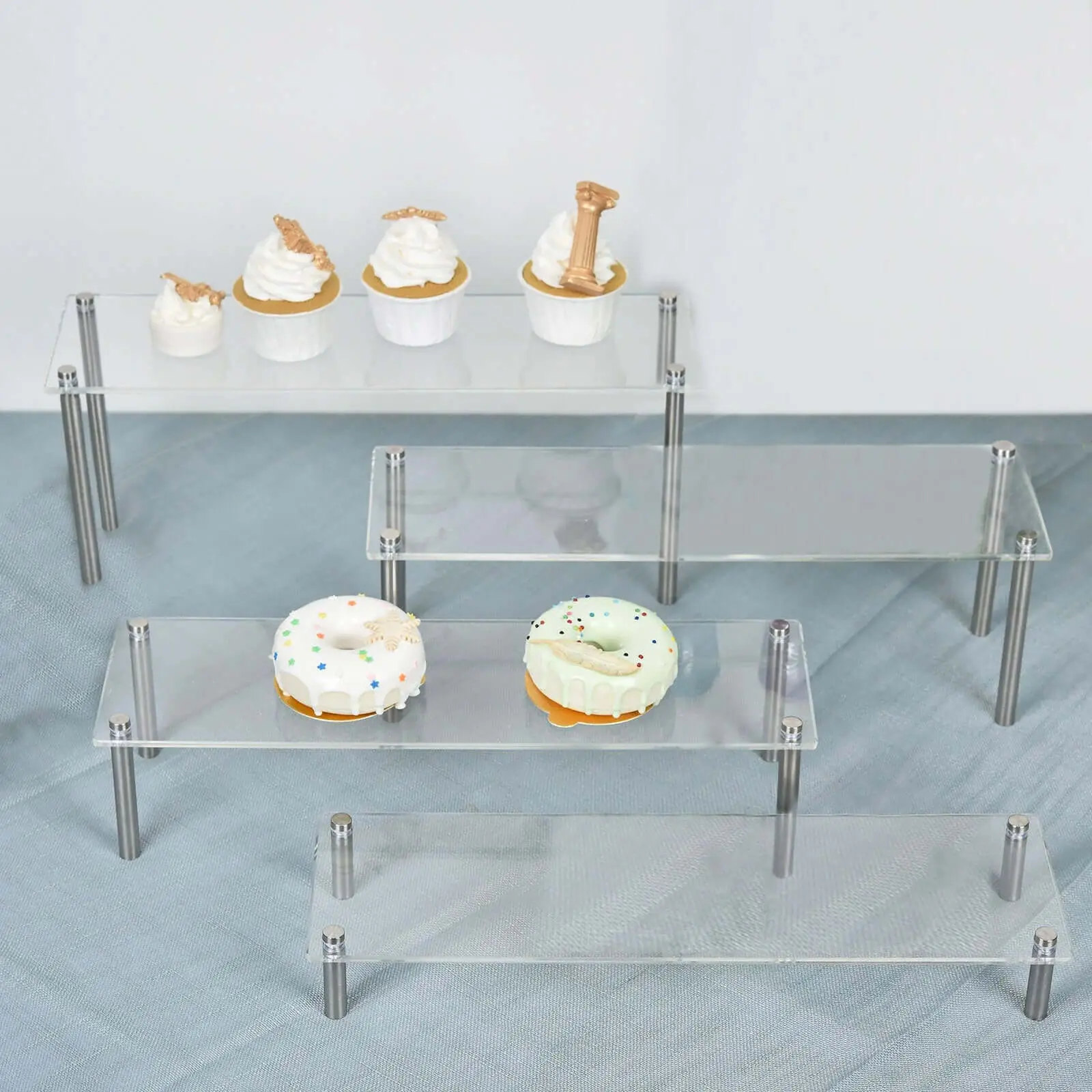 Set of 4 Premium Acrylic Dessert Display Stands Clear - Compact Buffet Riser Serving Tray Platter for Candy Dessert Table Decorations