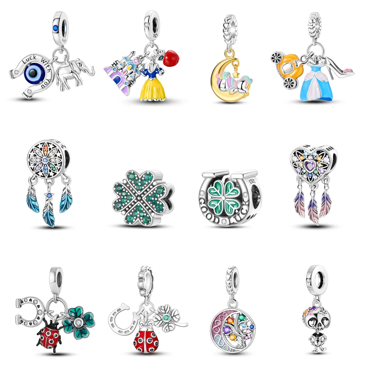 MULA Lucky Dream 925 Silver-Plated Pendants & Beads, Good Fortune Charms for Women's Jewelry, Fits Pandora Bracelets & Necklaces, Ideal Gift, Jewelry For Women