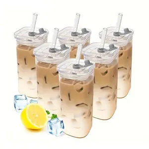 1/2/4/6 Counts Drinking Cups, High-Borosilicate Thin Rectangular Heat-Resistant Glass Mug with Lid and Straw, Versatile for Hot or Cold Beverages