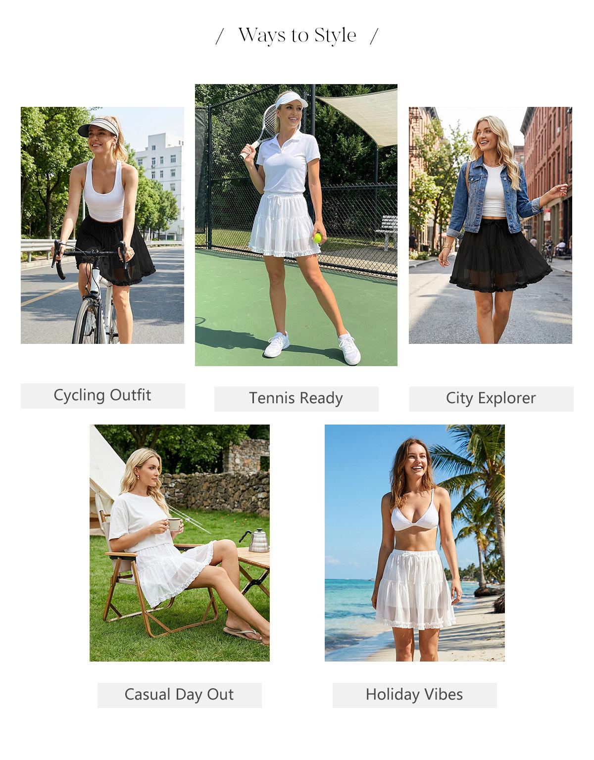 Florboom Y2K Sheer Mesh Ruffle Skort for Women,High Waist Flowy Tiered Mini Skirt with Built-in Shorts & Pockets, Perfect for Summer,Easter dress, Beach & Streetwear