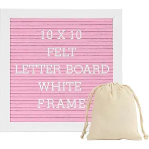 10x10 White Frame Felt Letter Board - Baby Announcement Message Board with Typewriter Letters, Stand and Canvas Bag