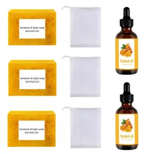 Turmeric Soap and Essential Oil Set, Includes Turmeric Soap, Essential Oil, Soap Protector, Daily Skin Care, Unisex, Holiday Gift