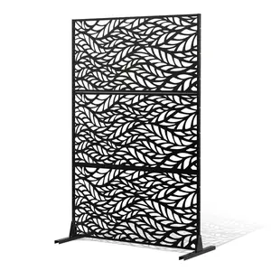 【fathersdaygift】VEVOR Metal Privacy Screen, 47" H x 72" W, Outdoor Privacy Screens & Panels, Freestanding Outdoor Divider with Stand, 3-Panel Decorative Garden Steel Privacy Fence for Balcony Patio Indoor Room Black