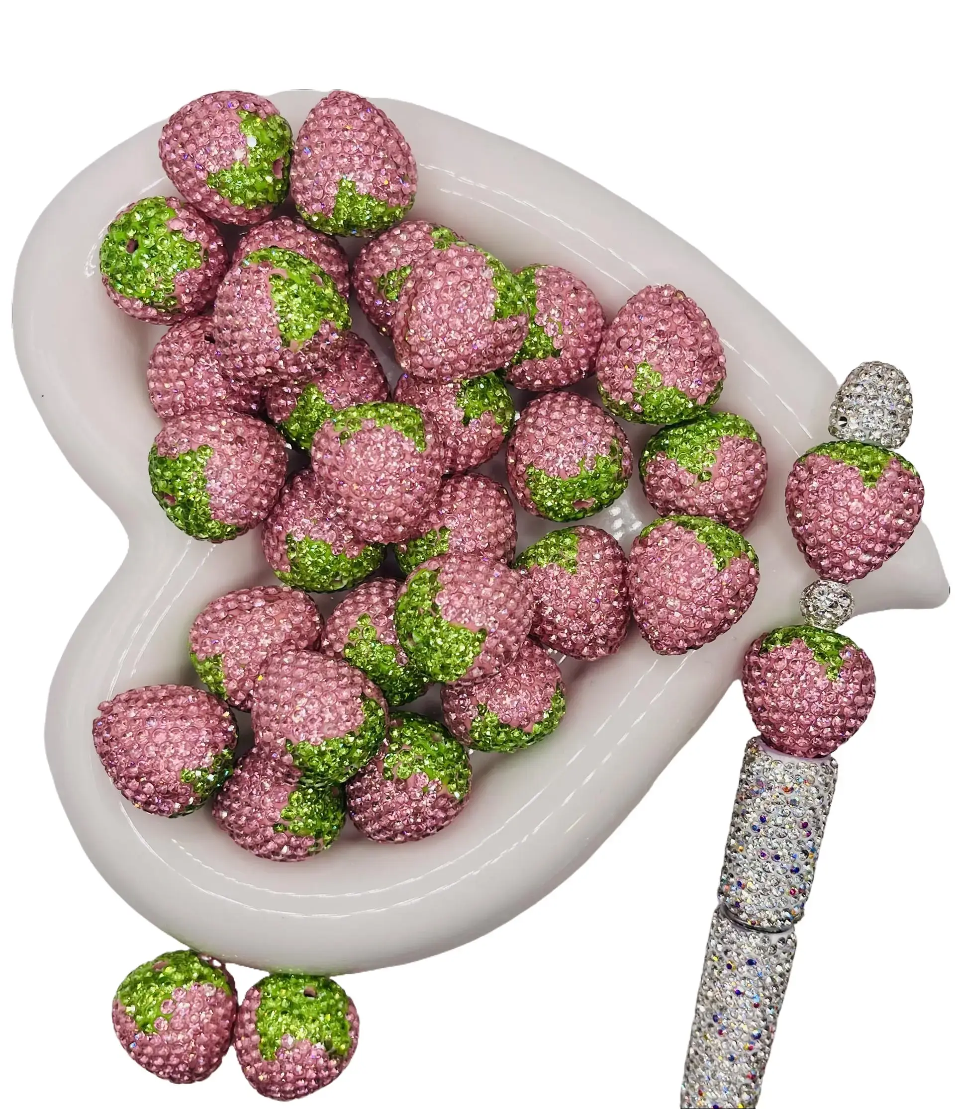 Adorable Fancy Bead Mix with Pink & Red Strawberries Colorful Flower Daisy Designs and Glam Rhinestone Accents for Creative Projects
