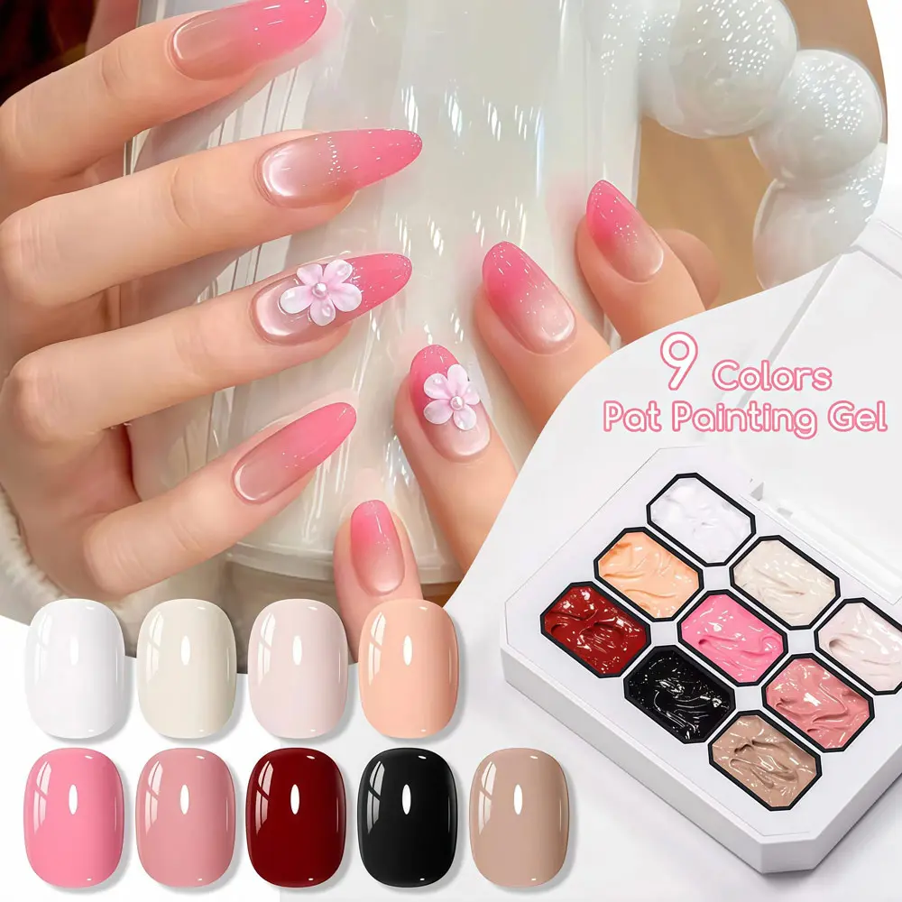 Osnailmall 9 Colors 4-In-1 Pat Painting Nail Gel Polish, Summer Blossoms Gradient Nail Gel Varnish, Gel Shine Finish, Long-Lasting, Durable & Easy Application, Nail Art, Fingernail Polish